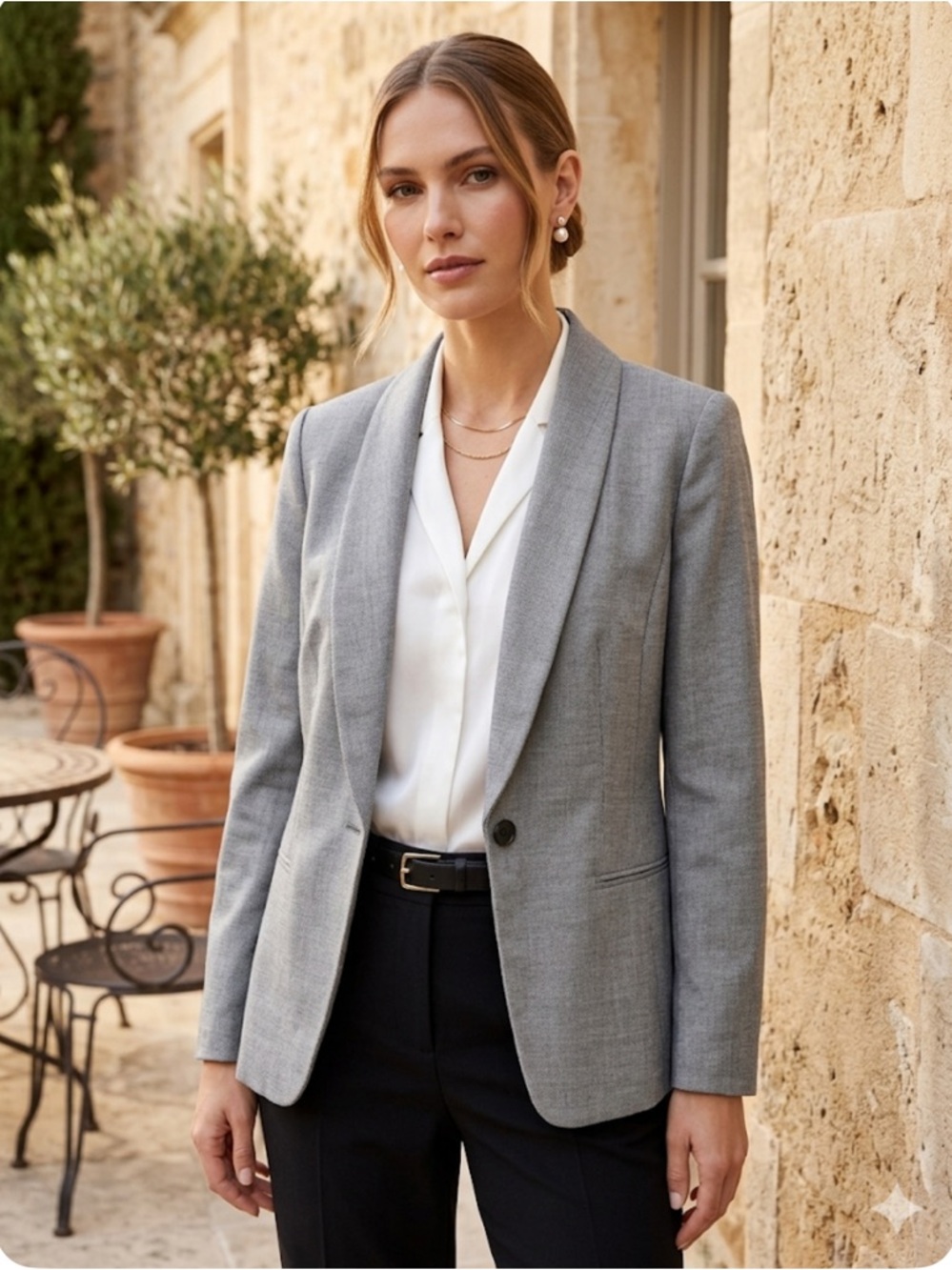 Halogen Grey Shawl Collar One-Button Blazer Jacket - Size 6 - Professional